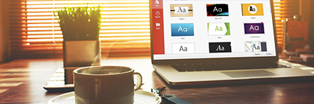 Picture of laptop with PowerPoint themes on the screen